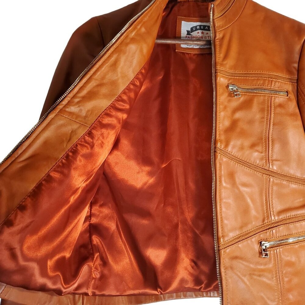 Urban Fashion Studios Eva Women’s 100% Real Tobacco Leather Sport Jacket XS - Picture 12 of 16